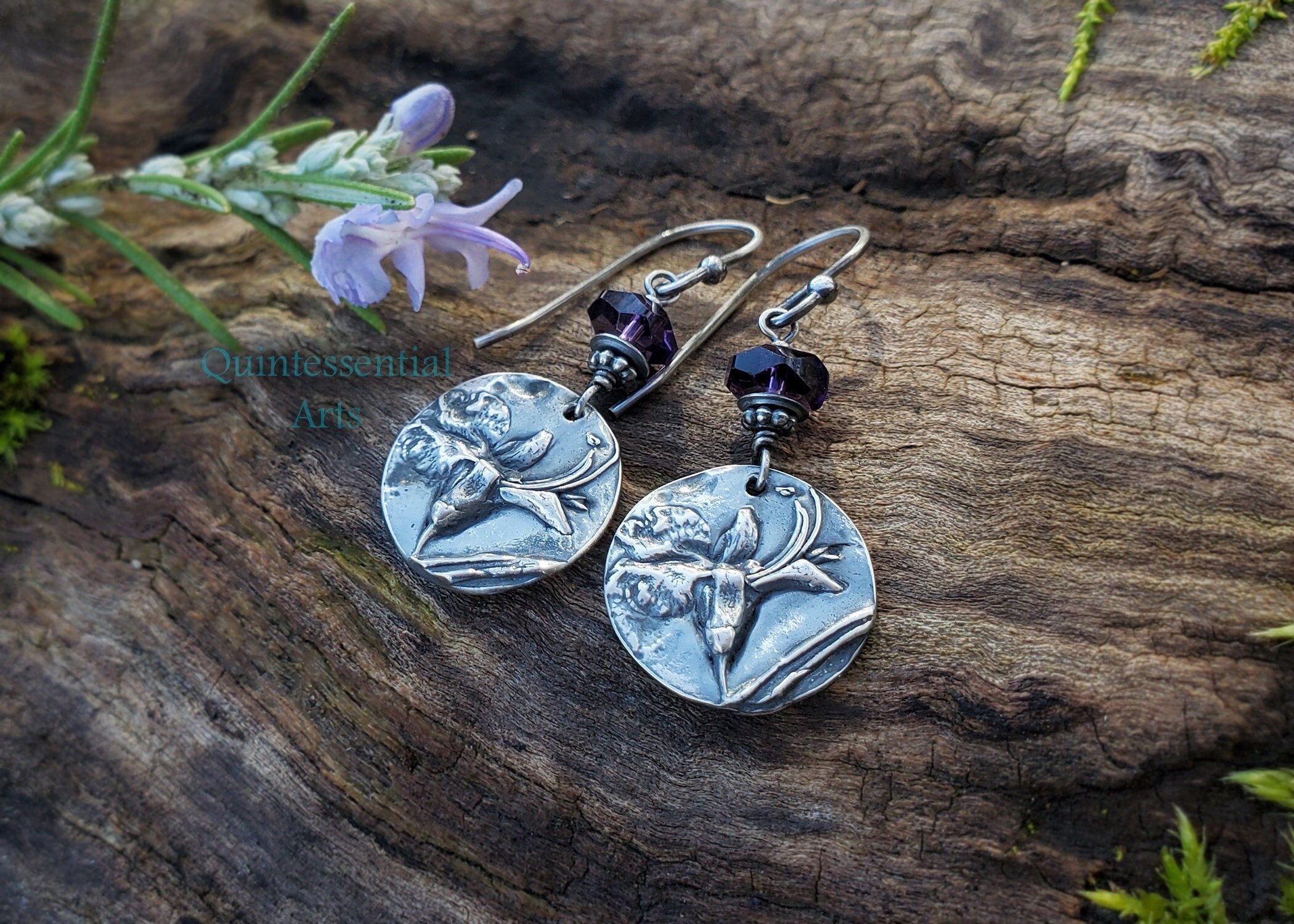 Rosemary Sprig Design Drop Earrings Oxidized Sterling Silver Rosemary Sprig Design Drop Earrings Oxidized Sterling Silver