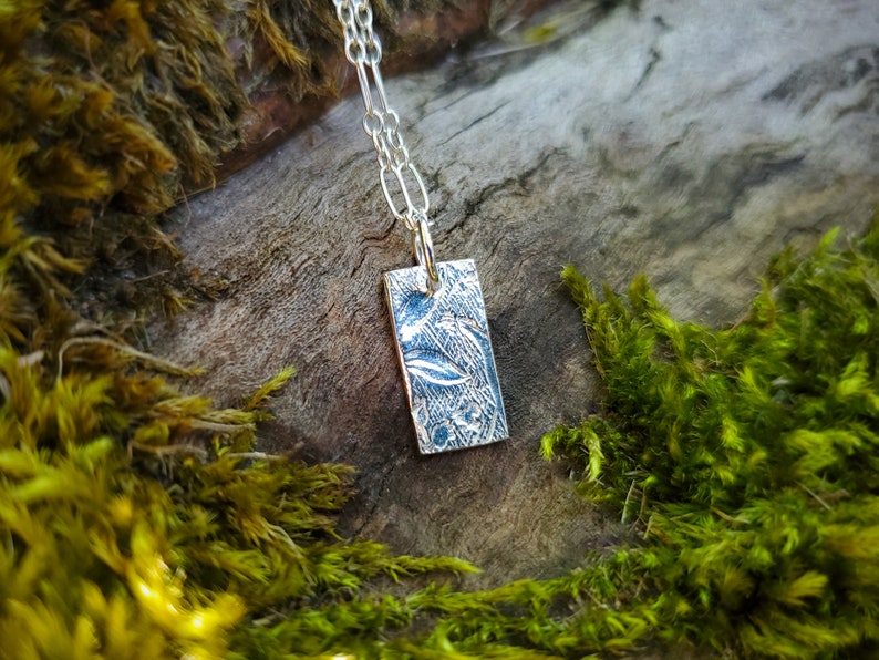 Tiny Garden Treasure Pure Silver Rectangle Pendant with Soldered Ring by Quintessential Arts image 3