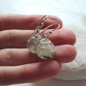 Prehnite Heart Earrings Shiny or Oxidized Silver by Quintessential Arts image 3