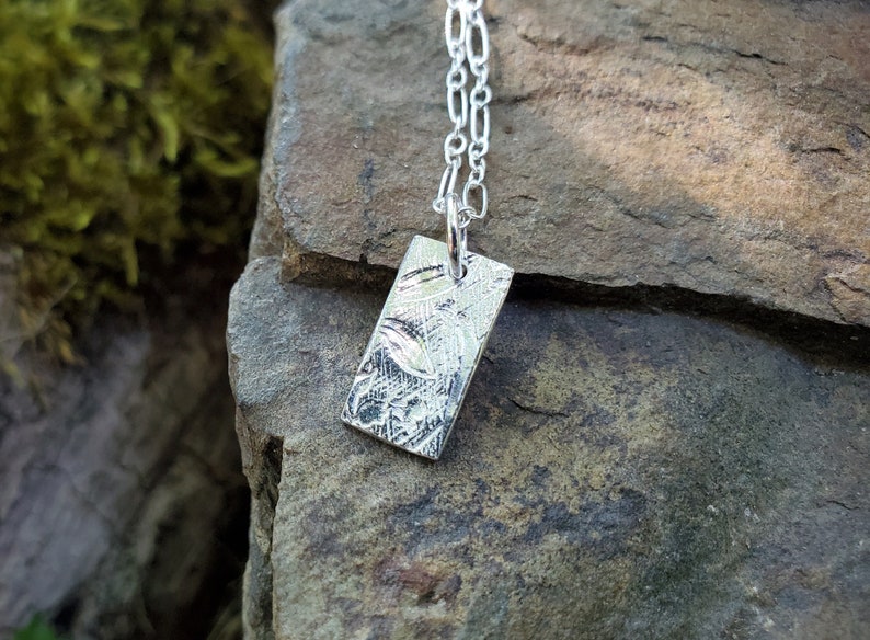 Tiny Garden Treasure Pure Silver Rectangle Pendant with Soldered Ring by Quintessential Arts image 2