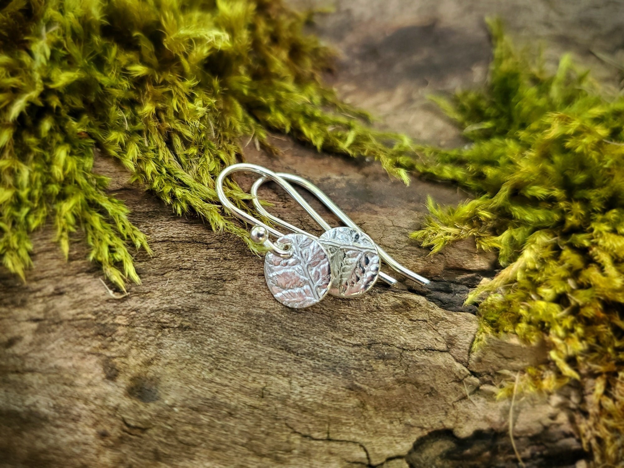 Elven Forest - Tiny Lady Fern - Pure Silver Earrings  by Quintessential Arts