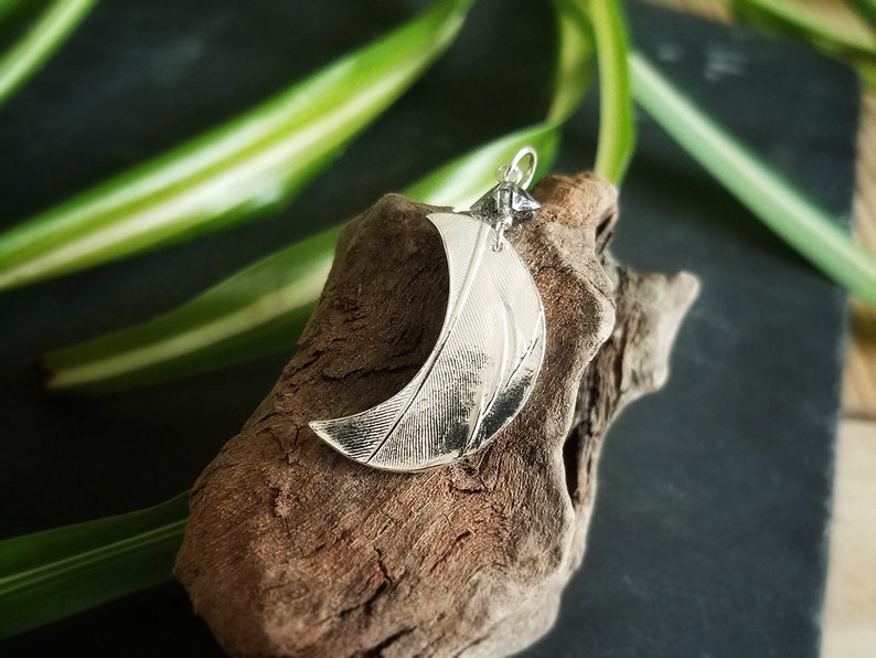 Crow Feather Moon Pendant in Pure Silver with Herkimer Diamond by Quintessential Arts