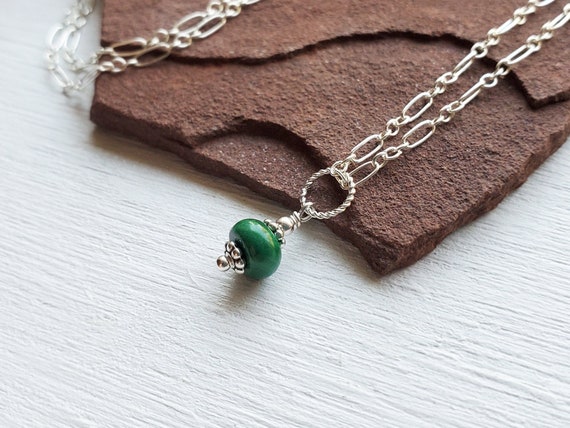 Tiny Malachite Charm Pendant Shiny or Oxidized Sterling Silver - Etsy