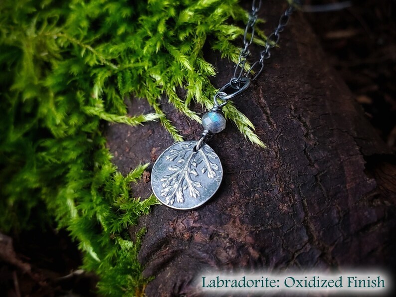 Achillea millefolium, Yarrow Protection Amulet Pure Silver Real Botanical Leaf Pendant Choose Your Stone by Quintessential Arts image 1