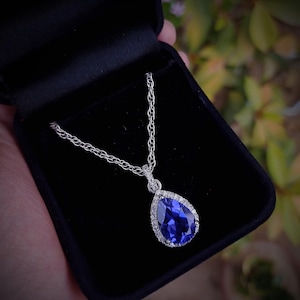 pear cut blue sapphire Pendant – 925 Sterling Silver Necklace – Elegant Gift for Her – Unique Birthday or Engagement Jewelry unique sapphire