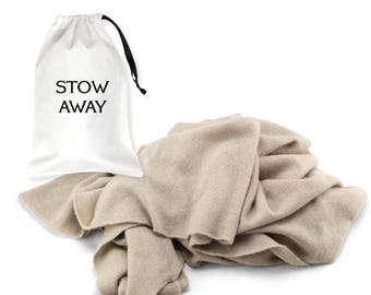 Luxury 100% Cashmere Lightweight Travel Wrap, Shawl & Scarf Beige with Storage Bag