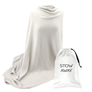 Soft 100% Cashmere Travel Wrap Scarf & Blanket, Cashmere Shawl for Travel with Storage Bag, Luxury Airplane Blanket, Smart Travel Outfit