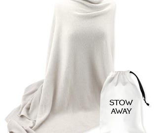 Luxury 100% Cashmere Travel Wrap, Scarf, Blanket & Shawl with Storage Bag