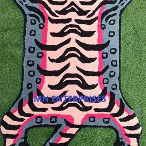 Tibetan Tiger Rug | Tiger Wool Animal Shaped Carpet 3x5ft | Handmade Accent Rug | BOHO Jungle Theme | Vibrant tiger décor for Birthday gift