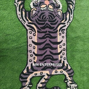 Tibetan Tiger Rug | Tiger Wool Animal Shaped Carpet 3x5ft | Handmade Accent Rug | BOHO Jungle Theme | Vibrant tiger décor for Birthday gift