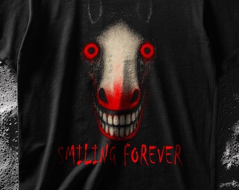 Smiling Forever Horse T-Shirt, Creepy Analog Horror Design