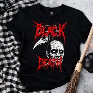 Black Death Plague Doktor Black Metal Stil T-Shirt Gothic Horror Grafik T-Shirt Vintage Style Band Shirt Männer Frauen Unisex Halloween Shirt