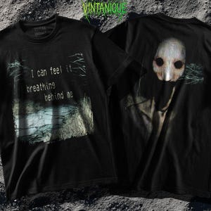 Analog skräck-T-shirt: VHS Glitch Forest, läskig mask-T-shirt