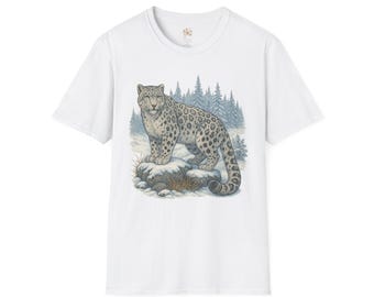 Mystical Snow Leopard Vintage T-Shirt Retro Wildlife Art Tee for Nature Lovers, Big Cat Fans, and Arctic Aesthetic Enthusiasts
