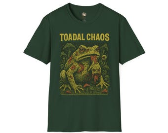 TOADAL CHAOS Horror T Shirt Vintage Zombie Toad Design with Mutants & Mushrooms Creepy Retro Graphic Tee for Frog Lovers Dark Aesthetic Fans
