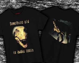 Something Old Is Awake Again Dinosaur Horror Shirt Analog Horror T-Rex Tee, Vintage VHS Scary Dinosaur Graphic