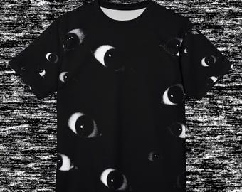 All-Over Watching Eyes Horror T-Shirt Creepy Surreal Pattern Tee, Creepypasta Analog Horror