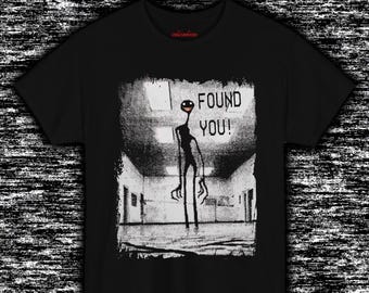 FOUND YOU Analog Horror T-Shirt Creepy Tall Creature in Distorted VHS Hallway Scary Graphic Tee