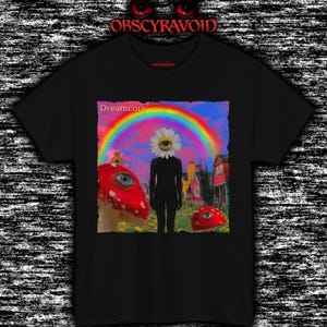 Dreamcore Surreal T-shirt med psykedelisk regnbågsögonfigur och grafisk t-shirt