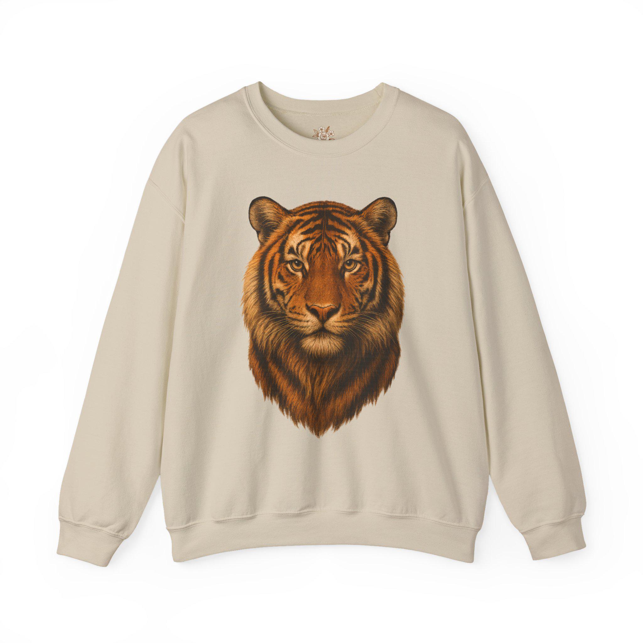 Majestic Tiger Head Vintage Sweatshirt Unisex Washed Pullover with Bold Jungle Vibes and Realistic Big Cat Artwork for Wild Nature Lovers