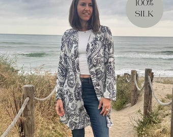 Short Silk Kimono Top Boho Chic Jacket Gift for Women Summer Silk Kimono for Ethnic Wedding Style Lightweight Robe for Bride