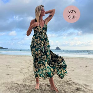 Hippie Dress for Summer Night Dress Bohemian Style Flowy Silk Maxi Dress for Girlfriend Gift Idea Backless Dress for Festival Lover