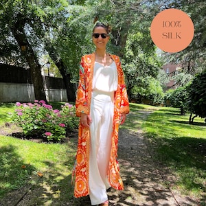 Elegancki jedwabny kaftan na specjalną okazję strój gościa Kimono dla kobiet pomysł na prezent Otwarty kaftan na strój gościa weselnego