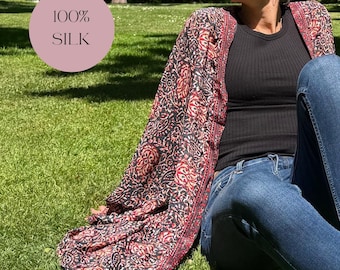 Silk Short Kimono Jacket for Boho Chic Fashion Look Women Short Kimono Wrap for her Summer Silk Jacket Bohemian Gift Idea