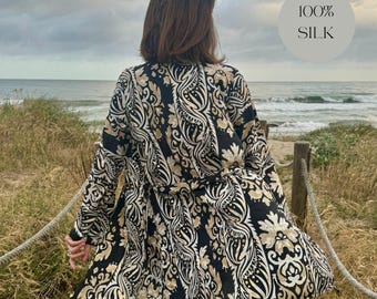 Silk Kimono Jacket Boho Chic Short Hippie Robe for Wedding Gift Idea for Bride Wrap for Women Festival Outfit