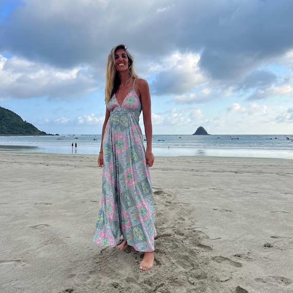 Beach Dress Boho Chic Style for Girlfriend Flowy Backless Maxi Dress Summer  Festival Outfit for Wife Low Back Silk Dress - Etsy