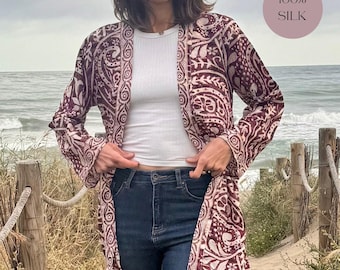 Ethnic Silk Jacket Kimono for Girlfriend Gift Idea Festival Kimono 100% Silk for her Summer Festival Short Wrap