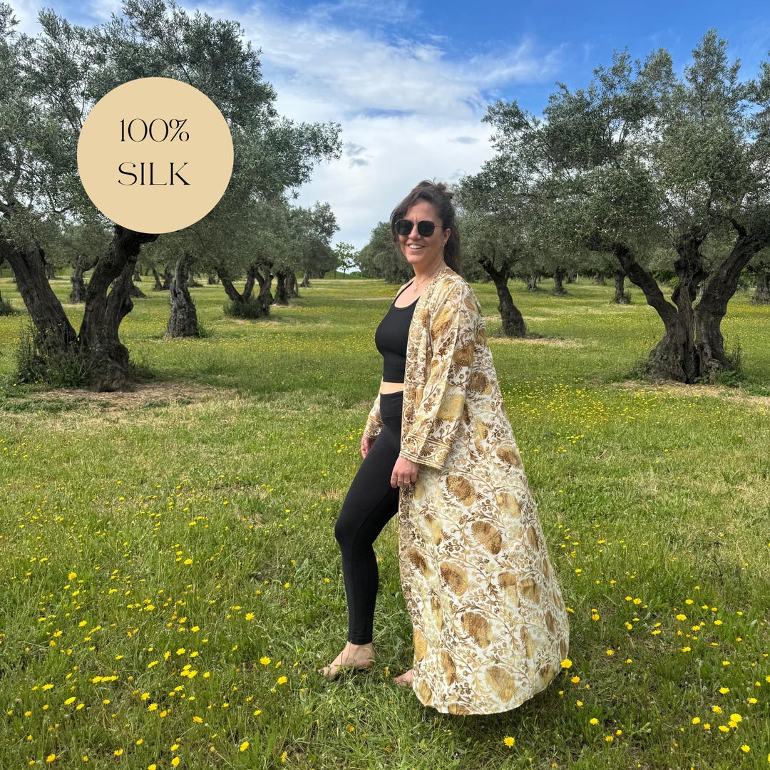 Long Boho Silk Kimono Robe for Girlfriend Ethnic Style Wrap for Boho ...