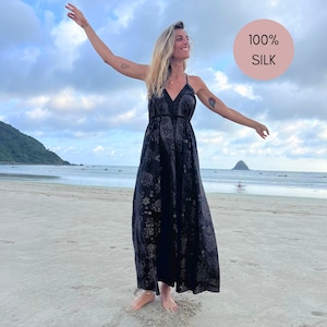 Low Back Silk Dress for Birthday Gift Idea for Sister Flowy Backless Silk Dress Boho Chic Long Silk Maxi Dress for Summer Night Dress