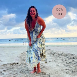 Silk Hippie Dress for Women Maxi Dress for Festival Lovers Gift Idea 100% Silk Wrap Dress Bohemian Style for Women