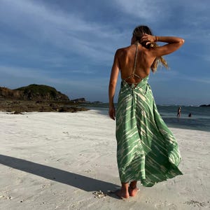 Flowy Backless Dress for Festival Maxi Dress Boho Chic Style for Birthday Gift Idea for Sister Long Silk Dress for Summer Night Dress