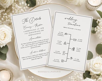 Hochzeitsdetails Kartenvorlage, Timeline Einsatz, bearbeitbares Design (Digitaler Download)