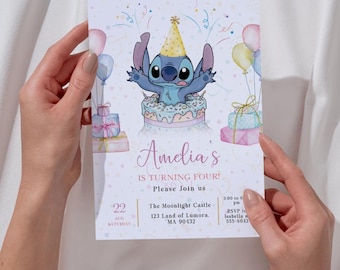 Stitch Birthday Invitation Template: Printable Kids Party Invite Digital Download,Cute Stitch Party Invite, Canva Template, Instant Download