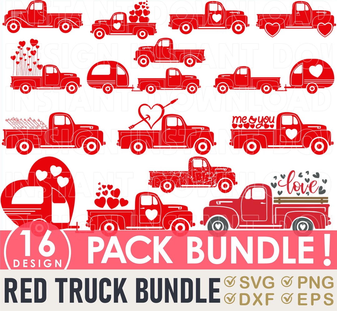 Valentines Red Truck SVG Bundle, Vintage Love Truck Sign (digital ...