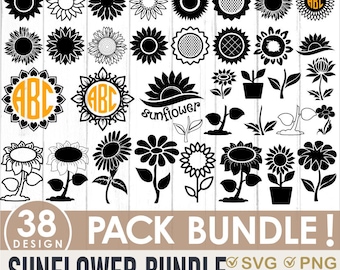 Sunflower SVG Bundle, Floral Clipart (Digital Download)