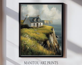 Irisches Landhaus am Meer Gemälde, Küstenlandschaft Kunstdruck (Digitaler Download) 1035