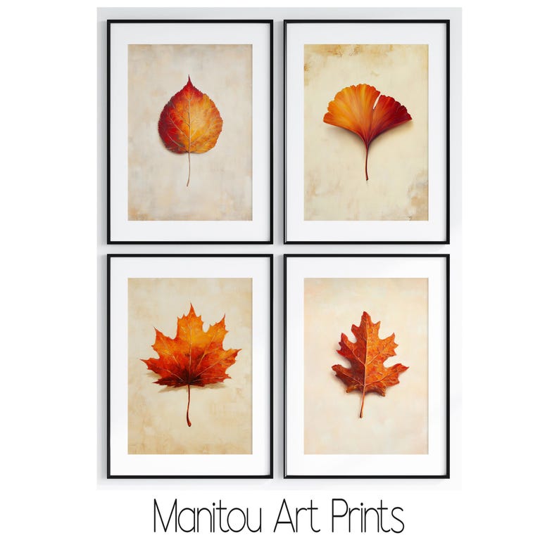 Printable Autumn Leaves Wall Art Set of 4, Fall Leaf Prints, Vintage ...