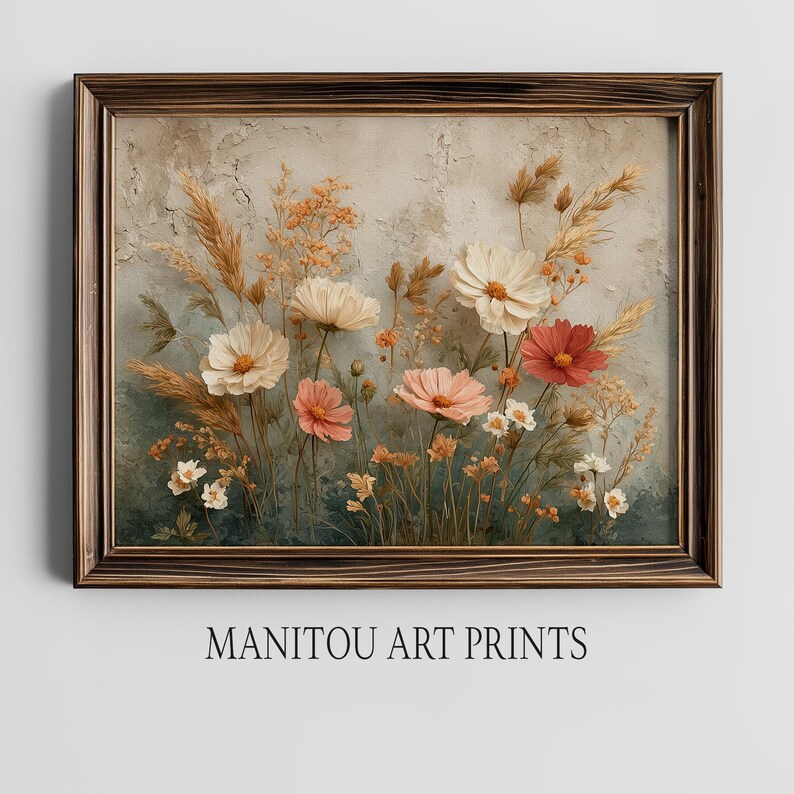 Cottagecore Meadow Wildflower Bouquet Art, Vintage Farmhouse Decor ...