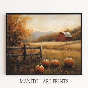 Rustic Farmhouse Landscape Painting - Vintage Autumn Farm Scene, Earthy Cottagecore Decor, Printable Wall Art, Country Home Decor 203