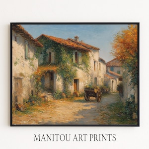 Printable Vintage French Village Oil Painting - Rustic Country Wall Art, Cottagecore Decor, Charming Countryside Scene, Digital Art 311