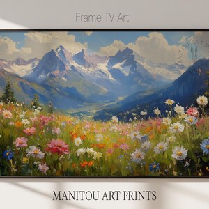 Mountain Landscape Frame TV Art, Majestic Mountains Floral Scenery Art for TV, Rustic Spring Wall Decor, TV Art Digital Download 144