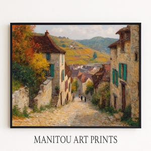 素朴なフランスの村の油絵 - ヴィンテージの田舎の風景、魅力的なコテージの風景、印刷可能な壁アート、田園風のホームデコレーション 317