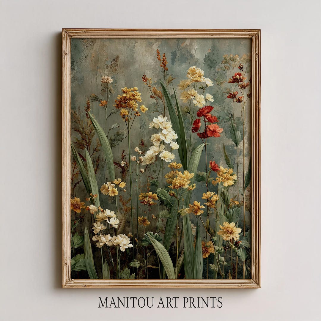 Rustic Cottagecore Wildflower Meadow Art - Vintage Botanical Print ...