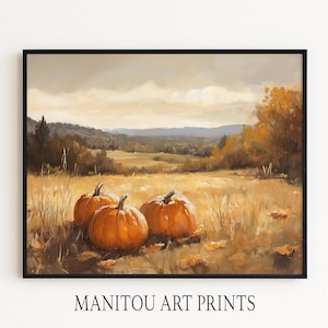 Rustic Autumn Pumpkin Field - Printable Fall Landscape Art, Earthy Country Scene, Cottagecore Harvest Decor, Digital Wall Decor 242