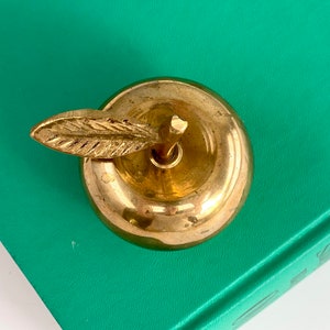 Vintage Brass Apple Bell, Vintage Home Decor, Teacher Gift, Antique Brass Bell, Book Shelf Decor, Back to School Gift for Teachers image 4