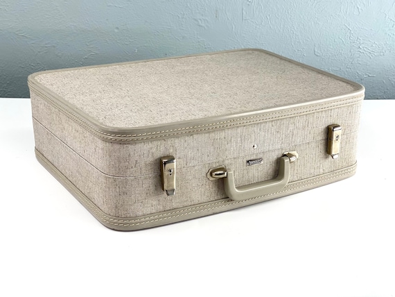 Vintage Suitcase by Towncraft, Gray Tweed Suitcas… - image 1